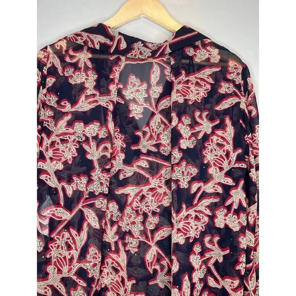 ZARA Sheer Studded FLORAL PRINT BLOUSE Button Down Pullover Career Top Sz Small - Picture 9 of 10